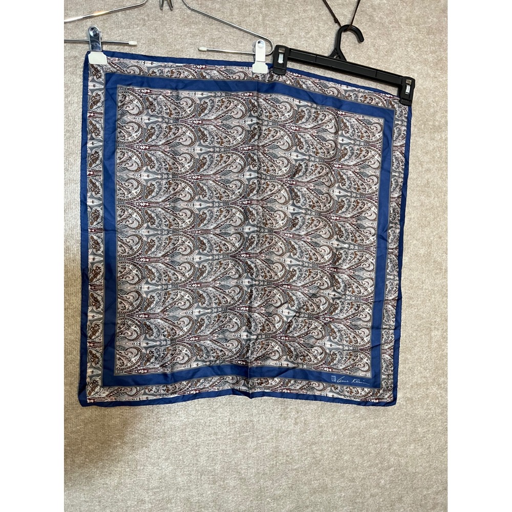 Anne Klein Paisley Scarf Women Blue Gray Silk Blend Square Vintage Preppy